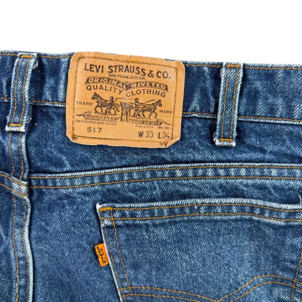 Levi's 517 Jeans Mens 32x34 Blue Orange Tab Vintage 80s Made in USA Bootcut